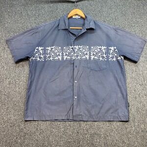 UCLA Button Down Shirt Sz L Men Blue Skater Tribal Graphic Short Sleeve Collared